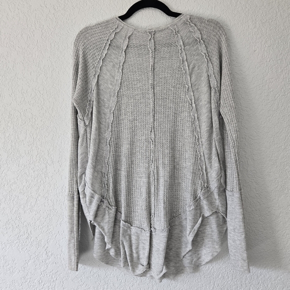 We the Free People XS Gray waffle knit drippy thermal top - Picture 3 of 5
